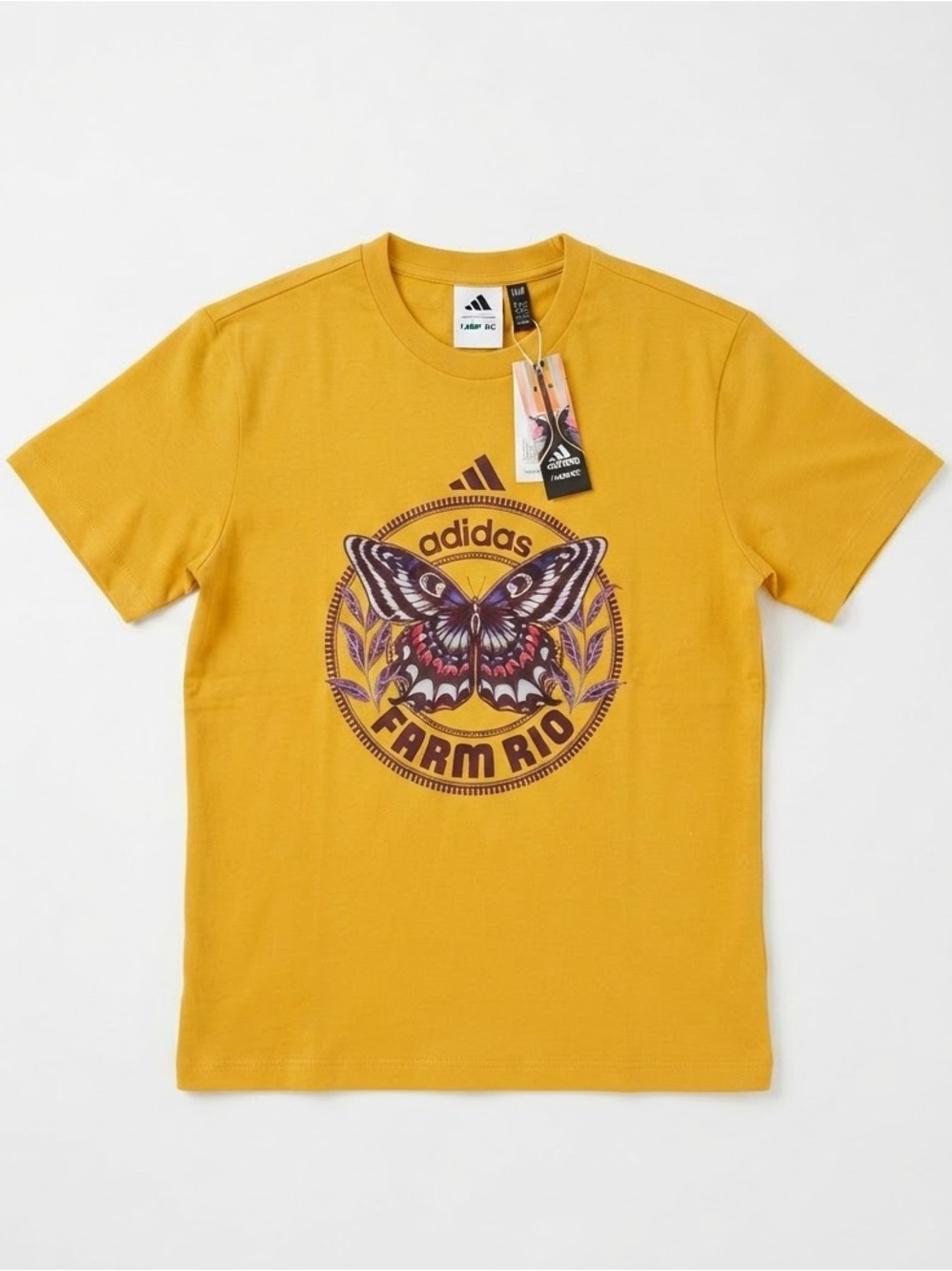 Adidas x Farm Rio NWT Yellow Tropical Butterfly Graphic Boyfriend Tee